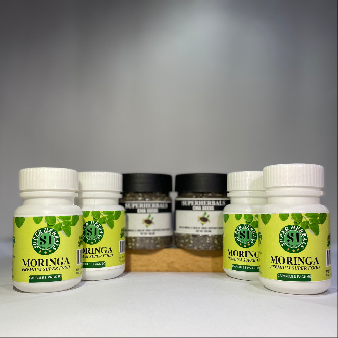 Chia seeds buy 1 Get 1 free Moringa capsules pack (4) free 40×4=160 capsules free