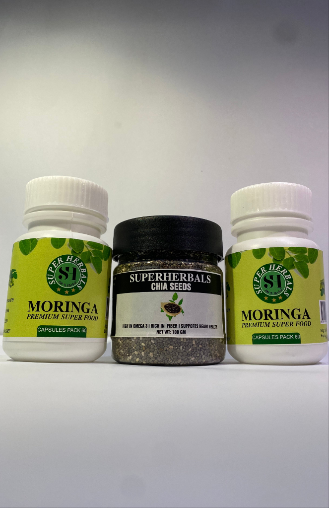 Chia seeds ka sath Moringa capsules (pack 2) Free (40+40)