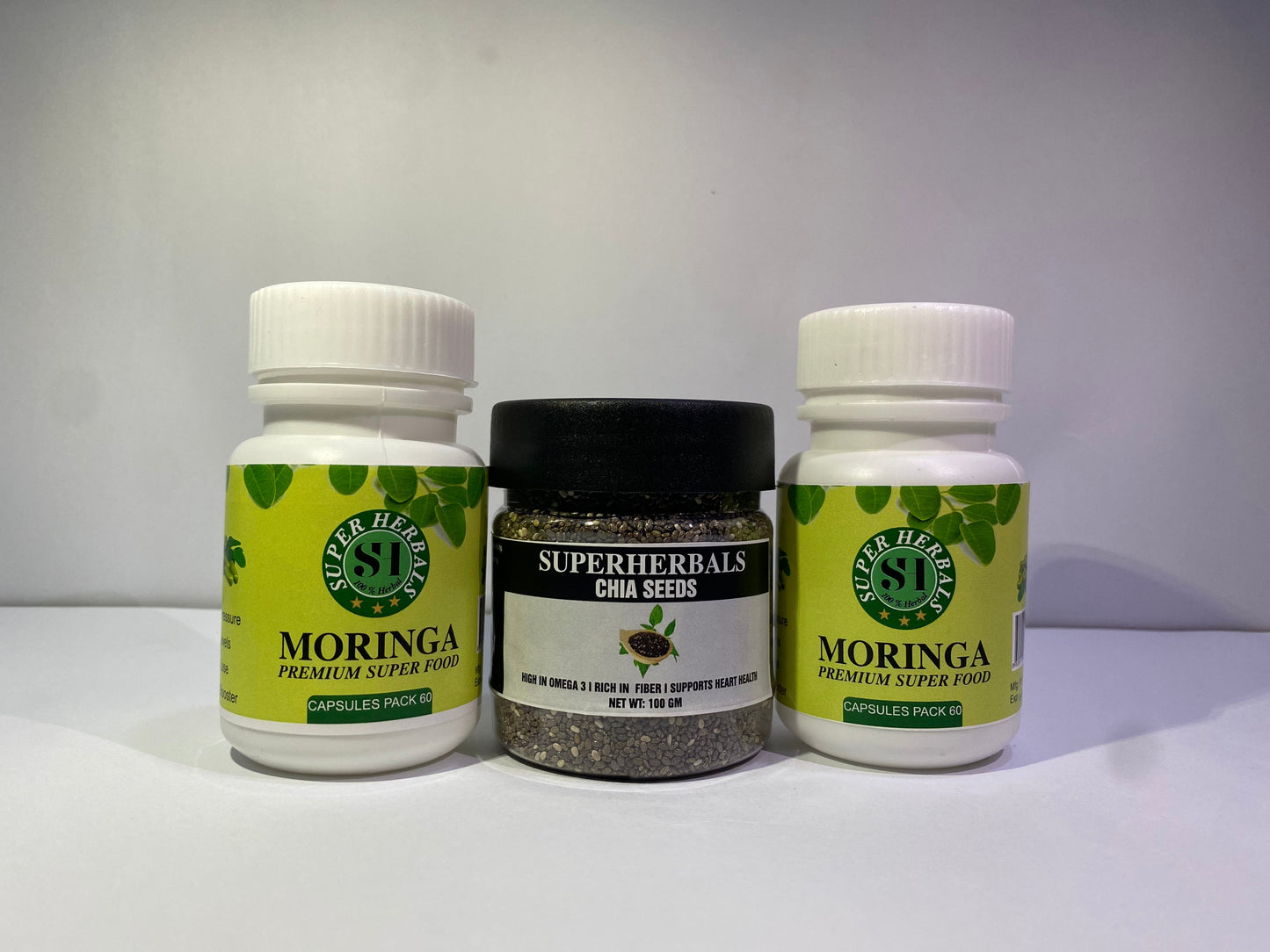 Chia seeds ka sath Moringa capsules (pack 2) Free (40+40)